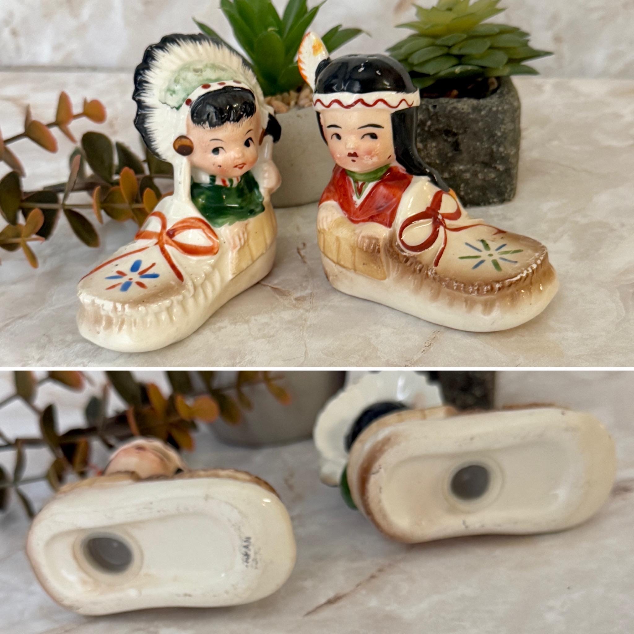 Salt and Pepper Shakers, Native American Theme, Moccasins, Ceramic