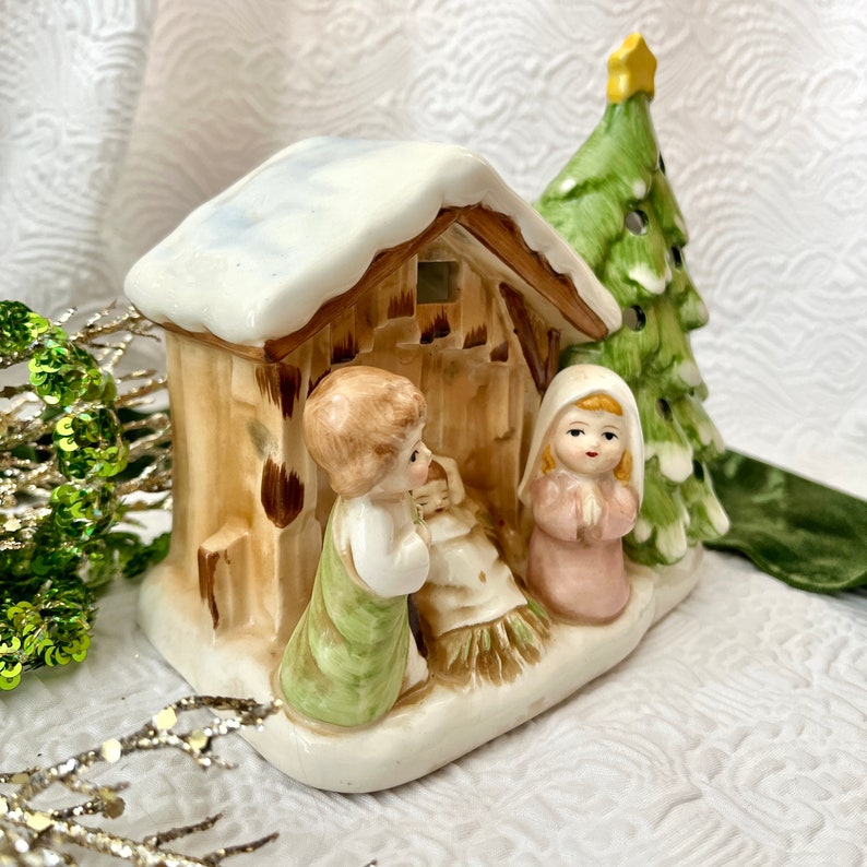 Musical Nativity, Ceramic Pottery Creche, Candle Holder, Vintage Holiday Decor image 6