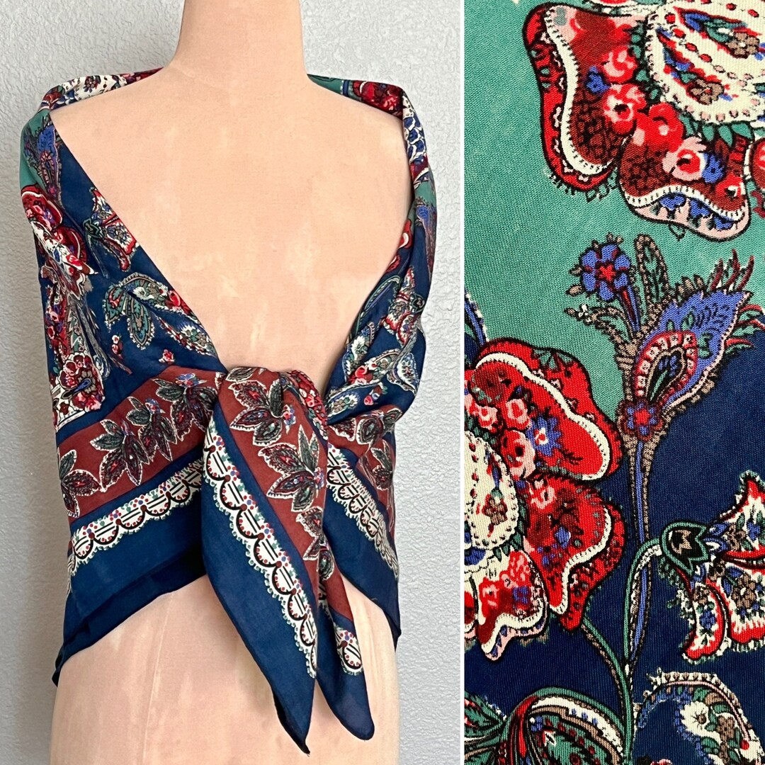 Foulard Vintage En Soie Laura Ashley - Motif Floral Multicolore - Italie - Bon état