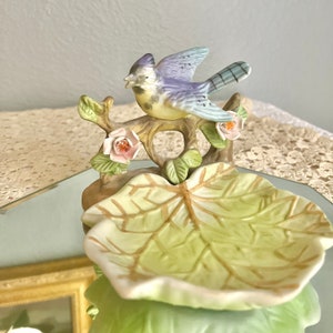 Blue Bird Porcelain Trinket Dish, Woodland Beauty, Ring Holder, Mid Century Vintage Decor, Dresser Top image 3