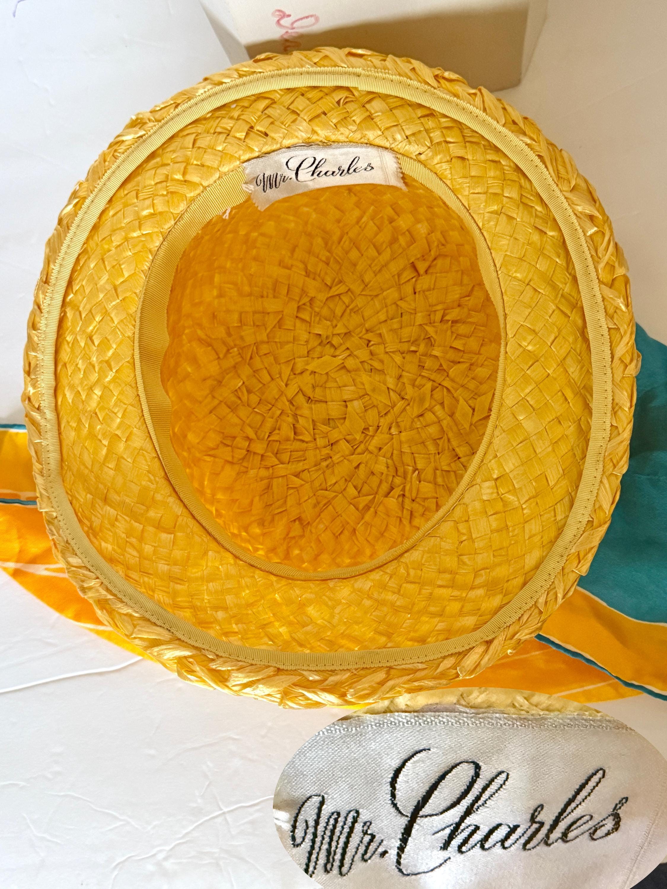 VINTAGE Mr.Charles Elegant Black and Yellow Women\'s Dress Hat - year 1950s 1960s Vintage Mr. Charles Raffia Hat: 1960s Yellow Woven Straw  main image 2