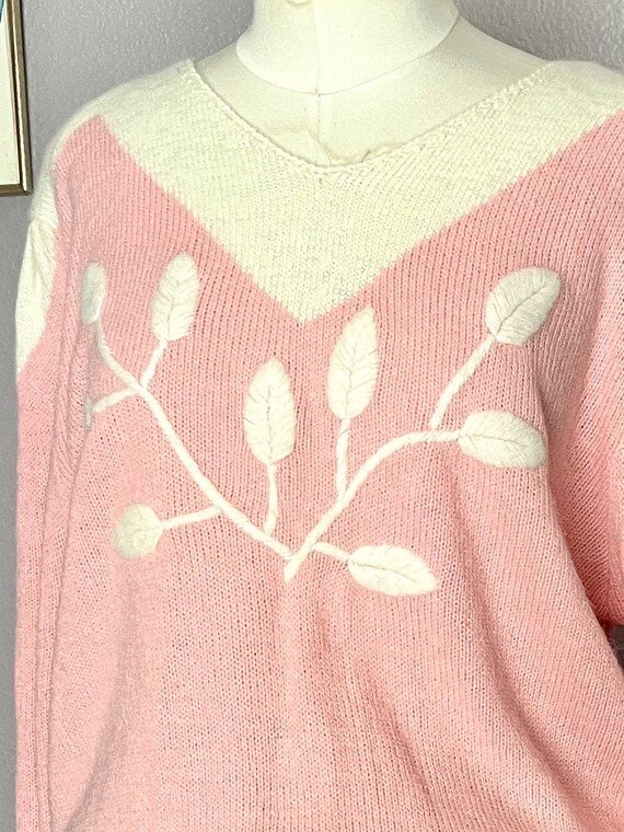 Pink Soft Sweater, Embroidered Pull Over Top, Fuz… - image 2