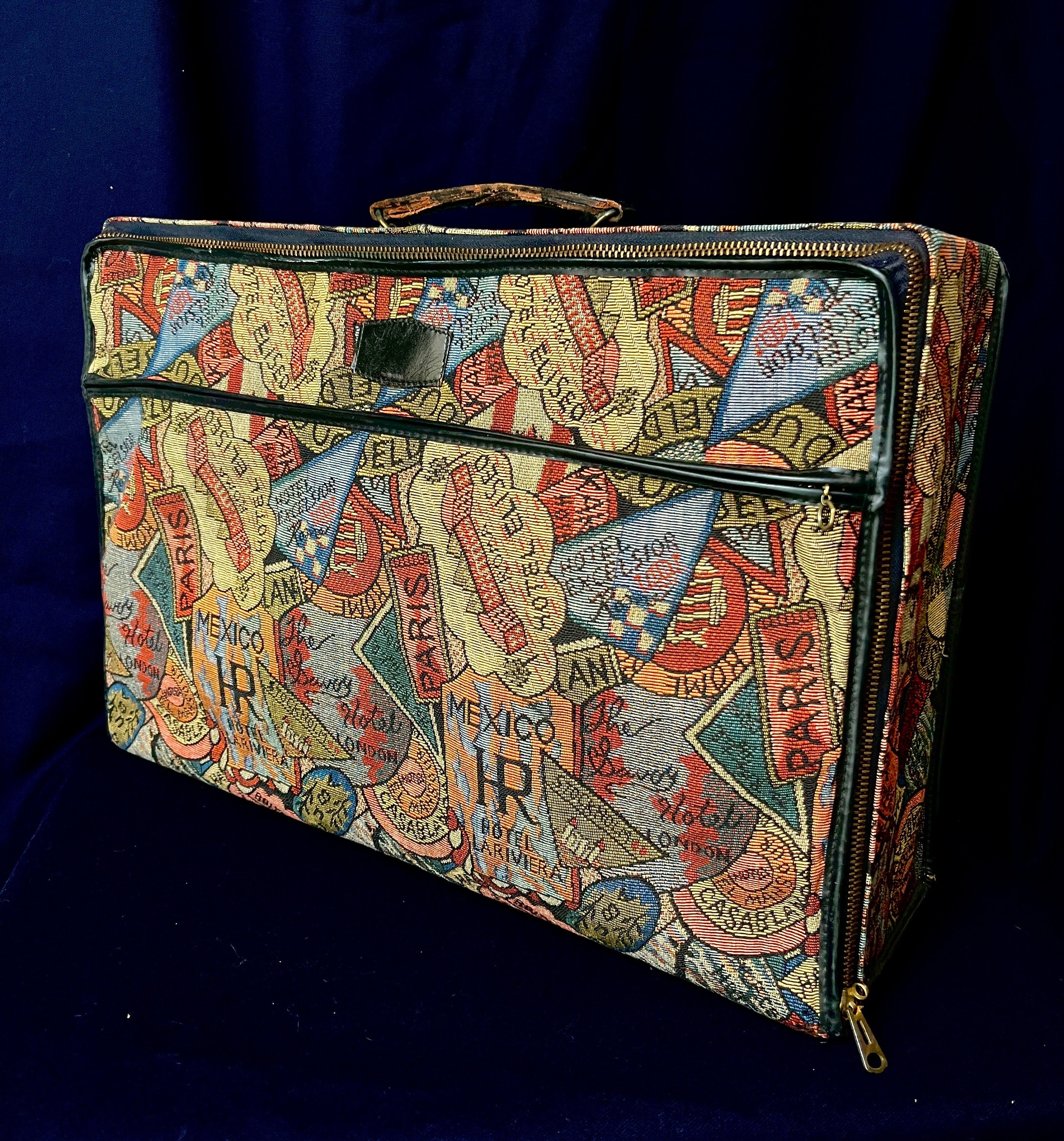 Vintage French Luggage Co Paradise Tapestry & Suede 23 