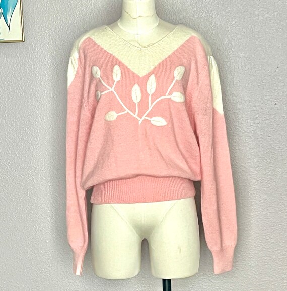 Pink Soft Sweater, Embroidered Pull Over Top, Fuz… - image 1