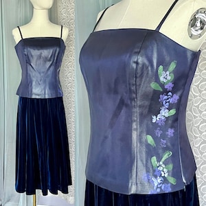 Painted Floral Cami Top, Tank, Shimmery Fabric, Cache, Vintage 90s 00s