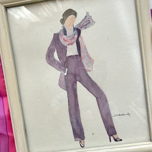 Vintage Original Painting, Framed, Watercolor, Artist Signed, 1970s Fashion, Wood Frame, Home Decor, Wall Hanging, Artwork