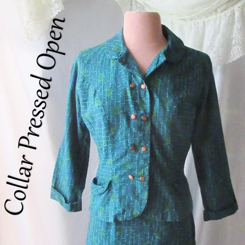 Jacket Peter Pan Collar Skirt Suit Vintage 50s 60s Fits Size 4-6 2-piece Blazer Tapered Fit Pin Up Beauty