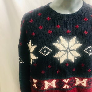 Wool Pull Over, Ski Sweater, Snowflake Design, Lord and Taylor, Chunky Knit, Vintage Excellent, Fits M-L image 5