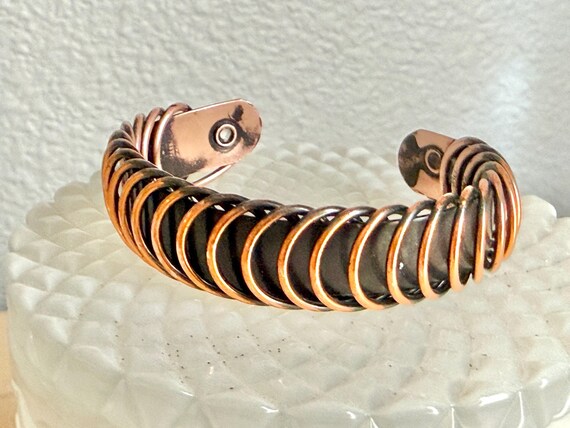 Copper Cuff Bracelet, Coil Design, Marked Pure Copper, Vintage