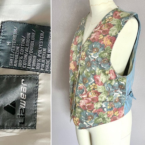 Floral Denim Vest, Button Down Front, Metal Butto… - image 4