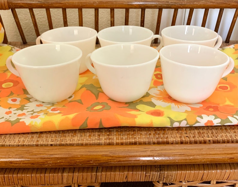 Vintage Coffee Cups, White Pyrex Corning, Tea, Mid Century, Set 6 image 1