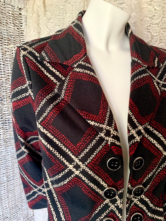 Vintage Plaid Blazer, Cropped Jacket, Red Black, … - image 2