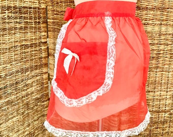Happy Holiday Hostess Apron Sheer Red, White, Vintage 50s 60s Home Kitchen