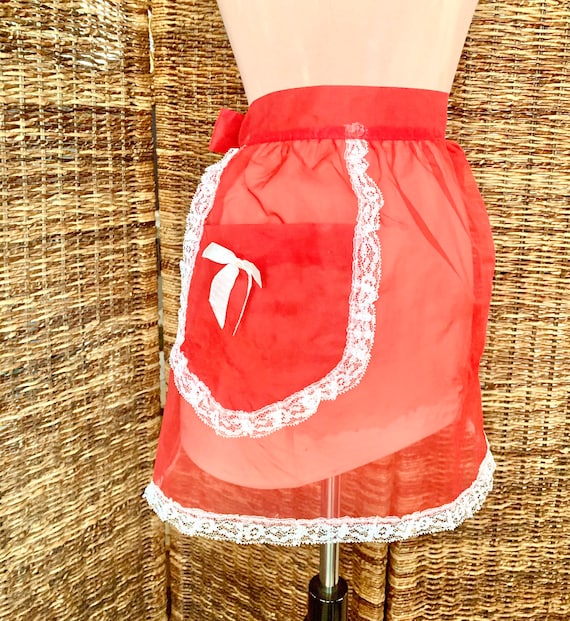 Happy Holiday Hostess Apron Sheer Red, White, Vint