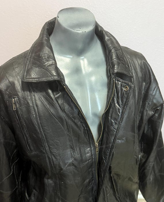 Vintage Leather Jacket, Black Patchwork Design, M… - image 9