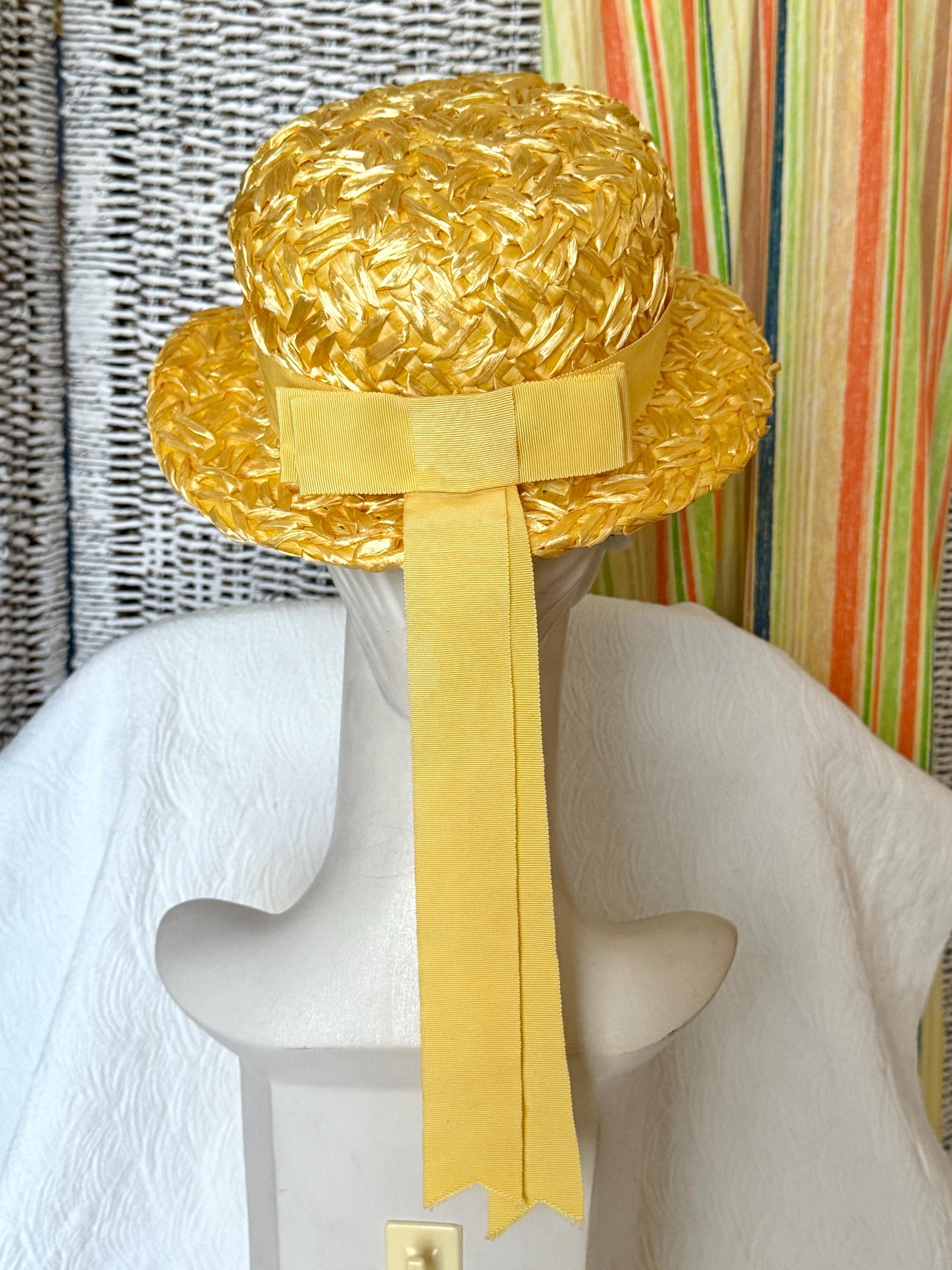 Vintage Mr. Charles Raffia Hat: 1960s Yellow Woven Straw