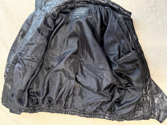 Vintage Leather Jacket, Black Patchwork Design, M… - image 7