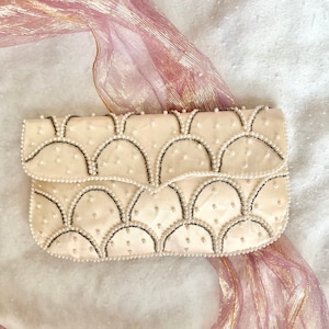 Vintage 40s 50s Clutch, Faux Pearls, Seed Beads, Bridal Wedding Prom image 1