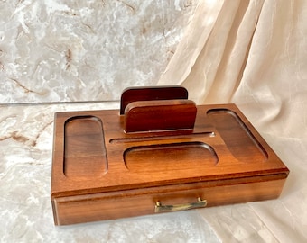 Desk Top Organization, Wood Jewelry Box, Storage, Vintage 60s 70s, Mid Century Home Decor
