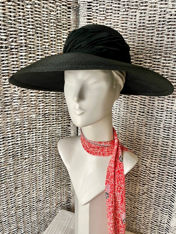 Wide Brim Hat, Shirred Ribbon Trim, Lightweight R… - image 7