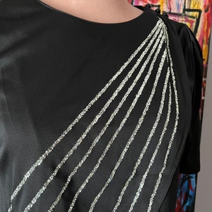 Sheer Silk Beaded Top, Black, Faux Pearl, Dangle Beads, Cocktail, Vintage image 2