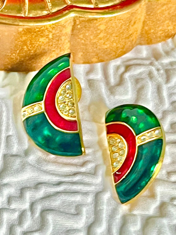 Bling Enamel Earrings, Cloisonne, Jewel Tones, Rh… - image 1