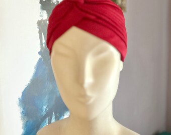Glam Turban, Ruched Style, Dark Red, Stretch Fabric, Vintage Hat, Vintage
