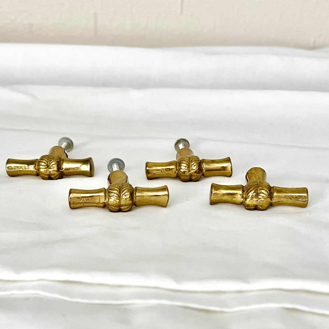 Mid Century Drawer Pulls, Brass Look, Mod Design, Goldtone, Lot 4 Etsy