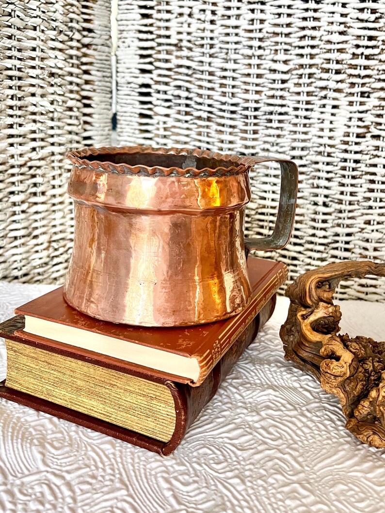 Hammered Copper Handled Planter, Large Mug Shape, Vintage Home Decor Etsy