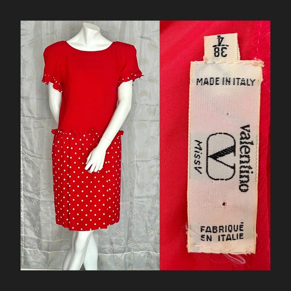 Red Silk Valentino Dress, Embossed Silk, Ruffled,… - image 1