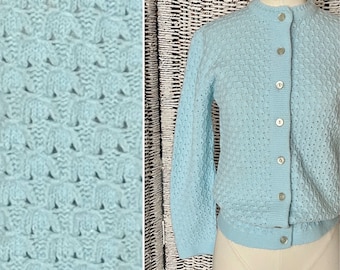 Vintage Cardigan, Open Weave, Button Down Sweater, Orlon, 60s Mid Century