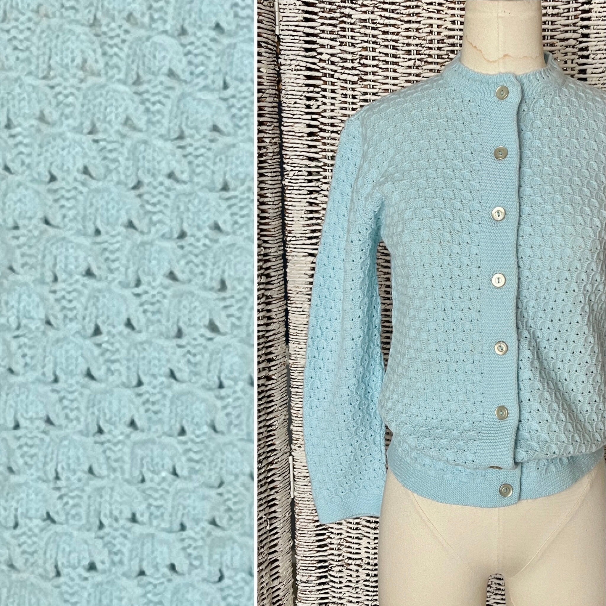 Vintage Cardigan, Open Weave, Button Down Sweater, Orlon, 60s Mid