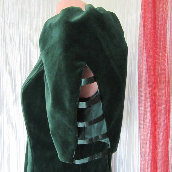 Vintage Sheath Dress, Cut Out Sleeves, Green Velv… - image 3