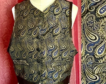 Fabulous Jacquard Vest, Metallic Brocade, Paisley, Button Down, Menswear Look, Vintage