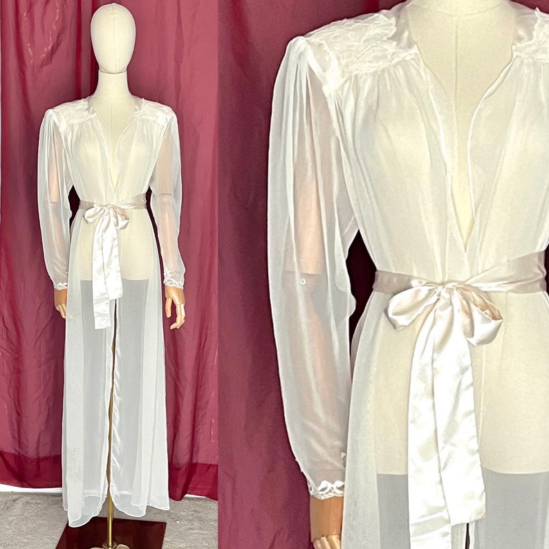 Lacy Sheer Robe, Caftan Kimono, Peignoir, Vintage Lingerie, Boudoir image 1