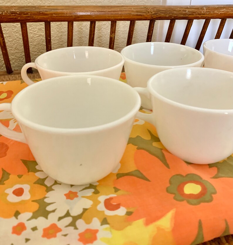 Vintage Coffee Cups, White Pyrex Corning, Tea, Mid Century, Set 6 image 3