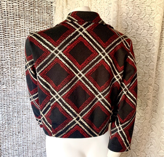 Vintage Plaid Blazer, Cropped Jacket, Red Black, … - image 3