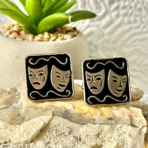 Drama Masks Cufflinks, Comedy Tragedy Cuff Links, Unisex, Vintage 60s 70s