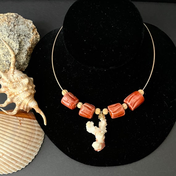 Natural Coral Sea Shell Necklace, Statement Jewel… - image 1