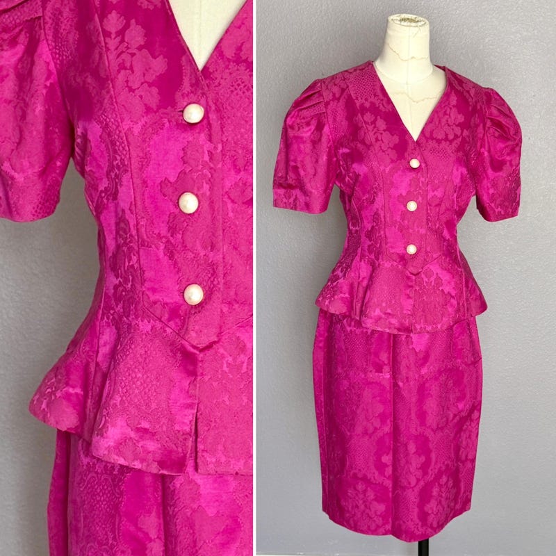 Vintage 80's blue rope suit Papell 10 skirt & jacket main image 1
