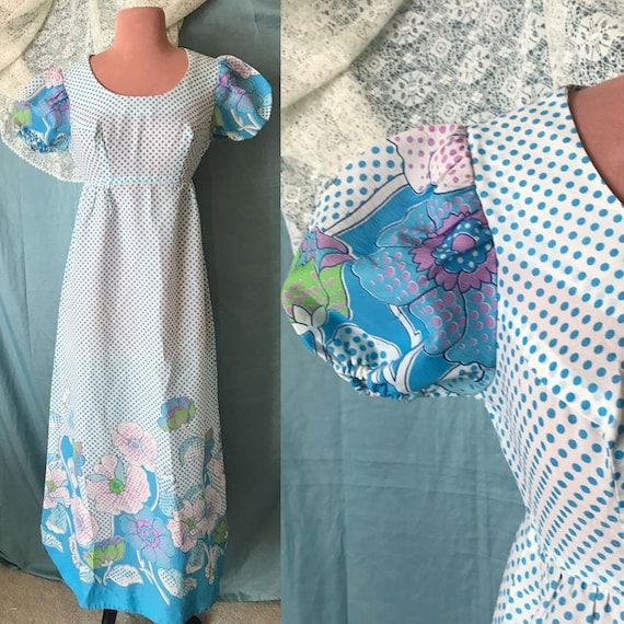 Flower Power Mod Maxi Dress, Dots, Full Length Em… - image 1