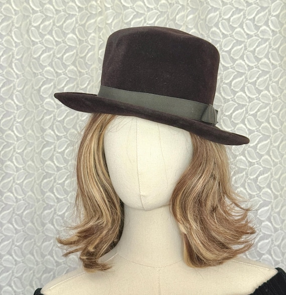 Vintage 60s Velvet Wide Brim Hat, Ribbon Trim, Made in Italy  display picture 2
