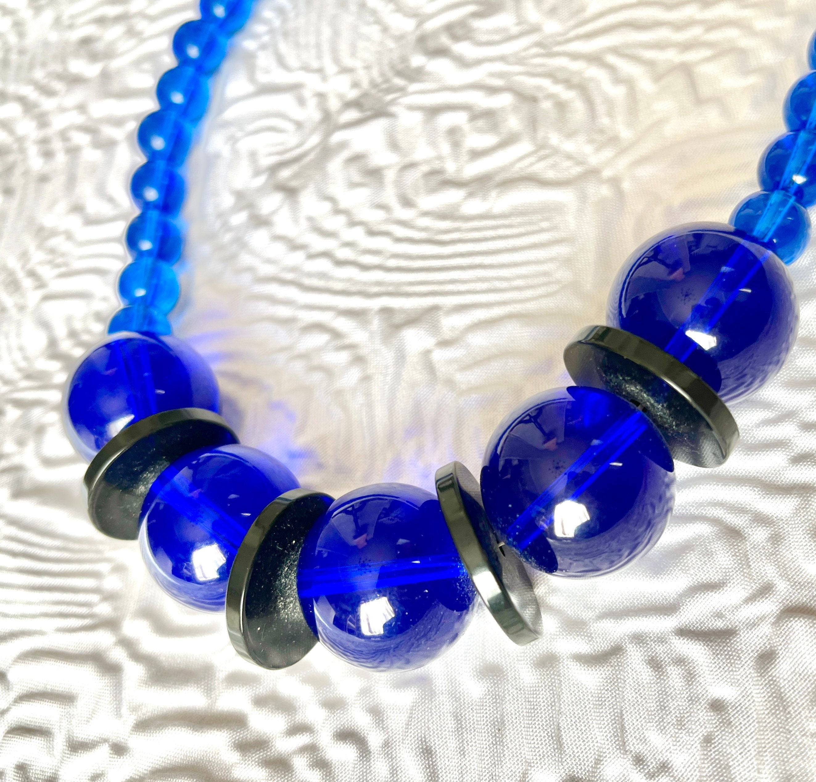 Buy Vintage Jewelry Lovely Cobalt Blue Jelly Belly and Pearl Art Deco Style  Necklace Online in India - Etsy