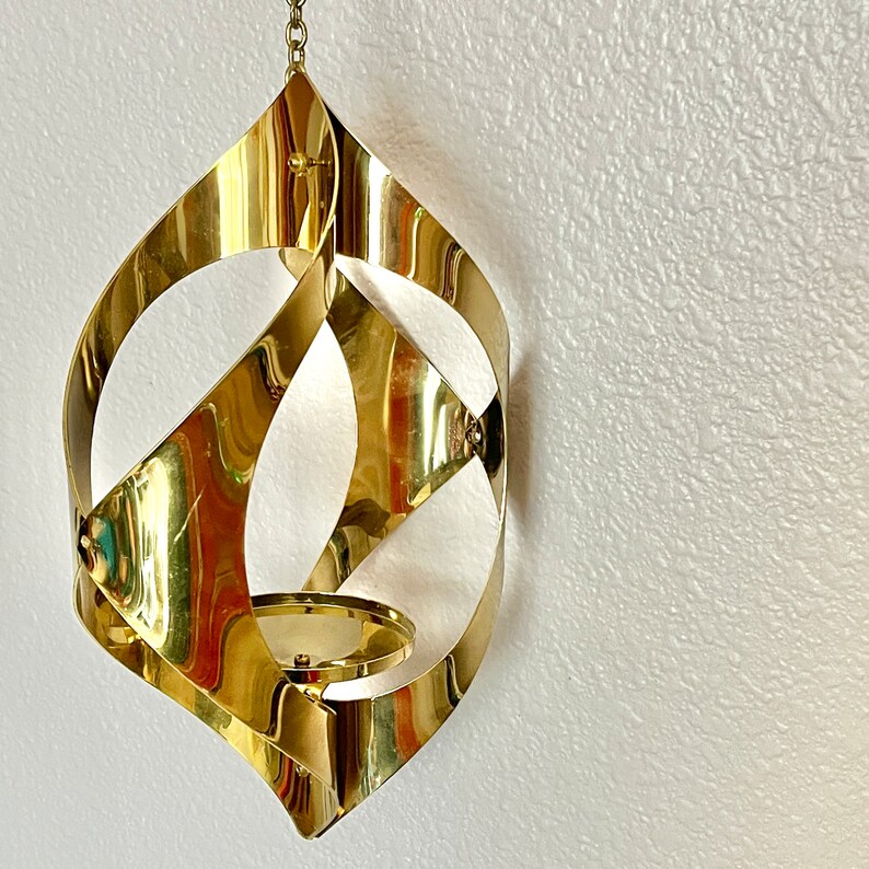 Hanging Brass Candle Holder, Modernist, Artsy Shape, Mid Century Vintage Decor image 2