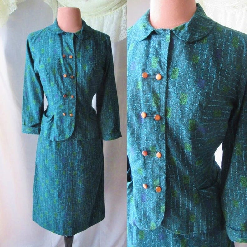 Jacket Peter Pan Collar Skirt Suit Vintage 50s 60s Fits Size 4-6 2-piece Blazer Tapered Fit Pin Up Beauty