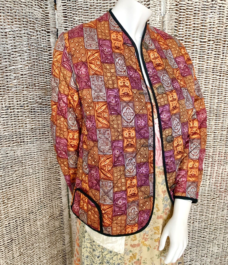 Quilted Jacket, Blazer, Geometric, Metal Buttons, Vintage 90s image 1