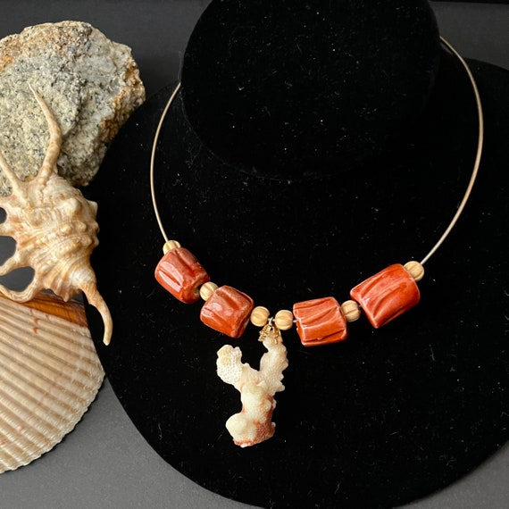 Natural Coral Sea Shell Necklace, Statement Jewel… - image 6