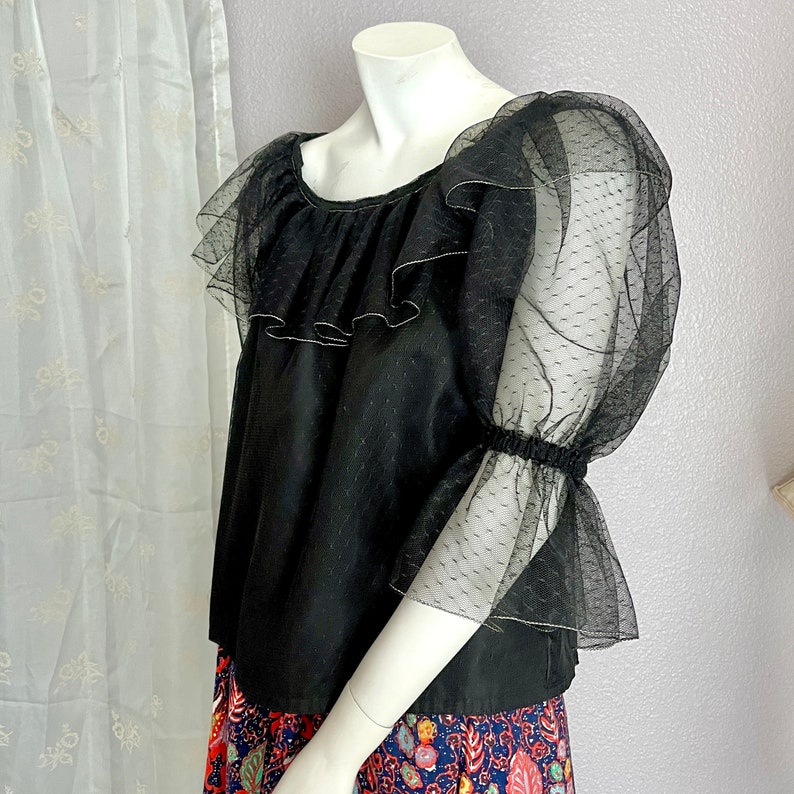 Fabulous Sheer Top, Statement Puff Sleeves, Silver Lurex Trim, Vintage Blouse, Peasant Style image 5