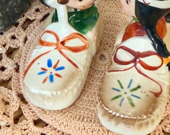 Salt and Pepper Shakers, Native American Theme, Moccasins, Ceramic