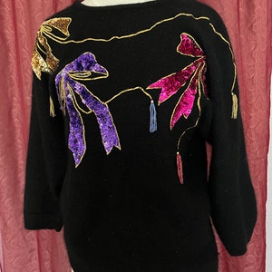 Beaded Pull Over Sweater, Sequins, Glitzy Top, Tassels Beads, Silk Angora, Vintage 80s Multi Bright Colors image 2